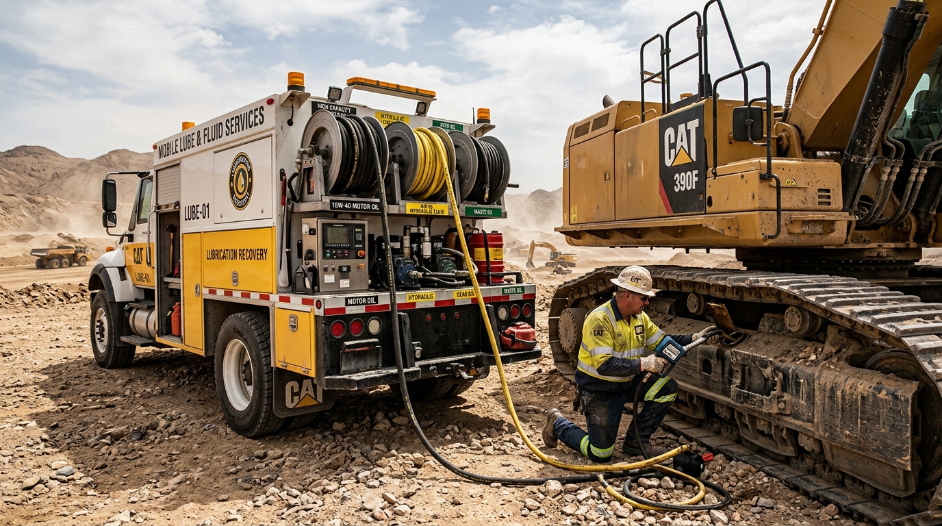 Mobile lube skid and pneumatic fluid recovery system mounted inside specialized field response truck