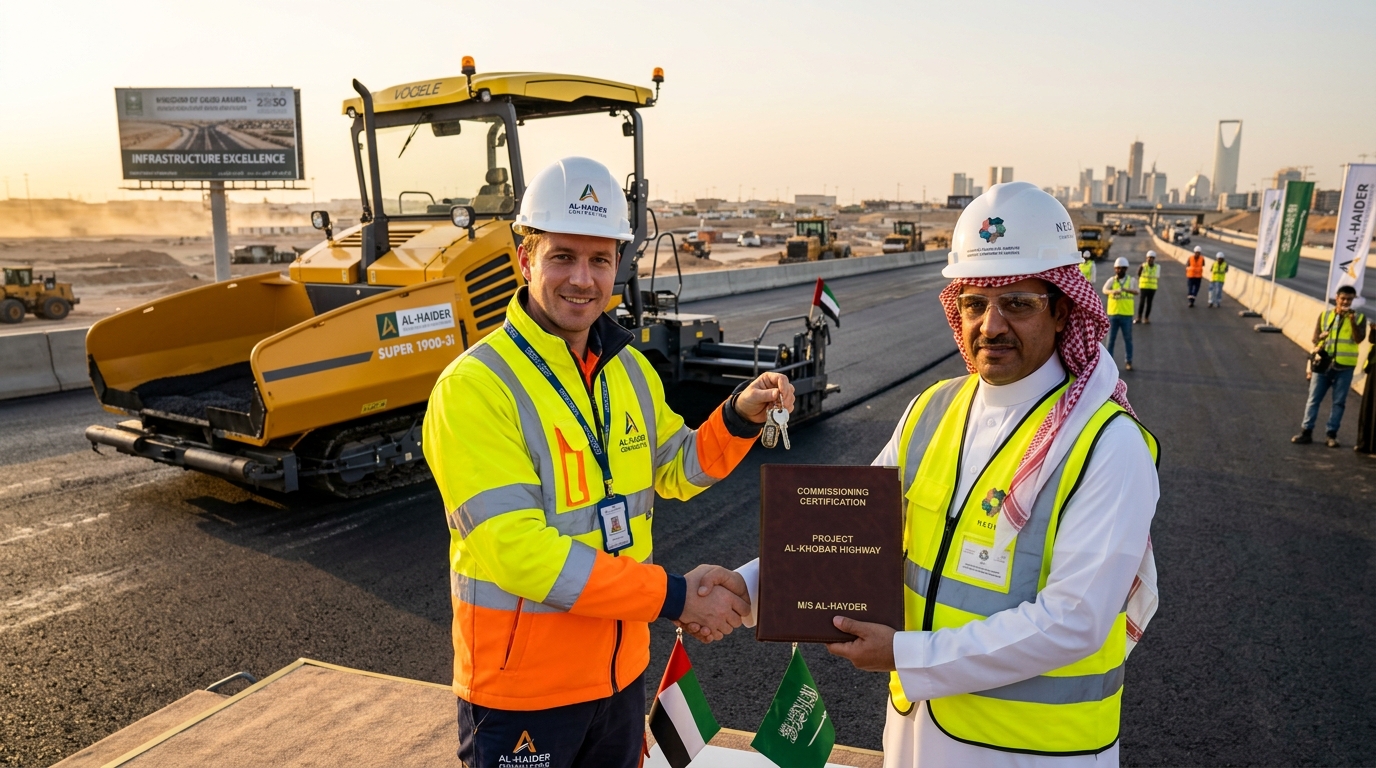 MEDCO commissioning engineer handing over certified machinery documentation to contractor site director