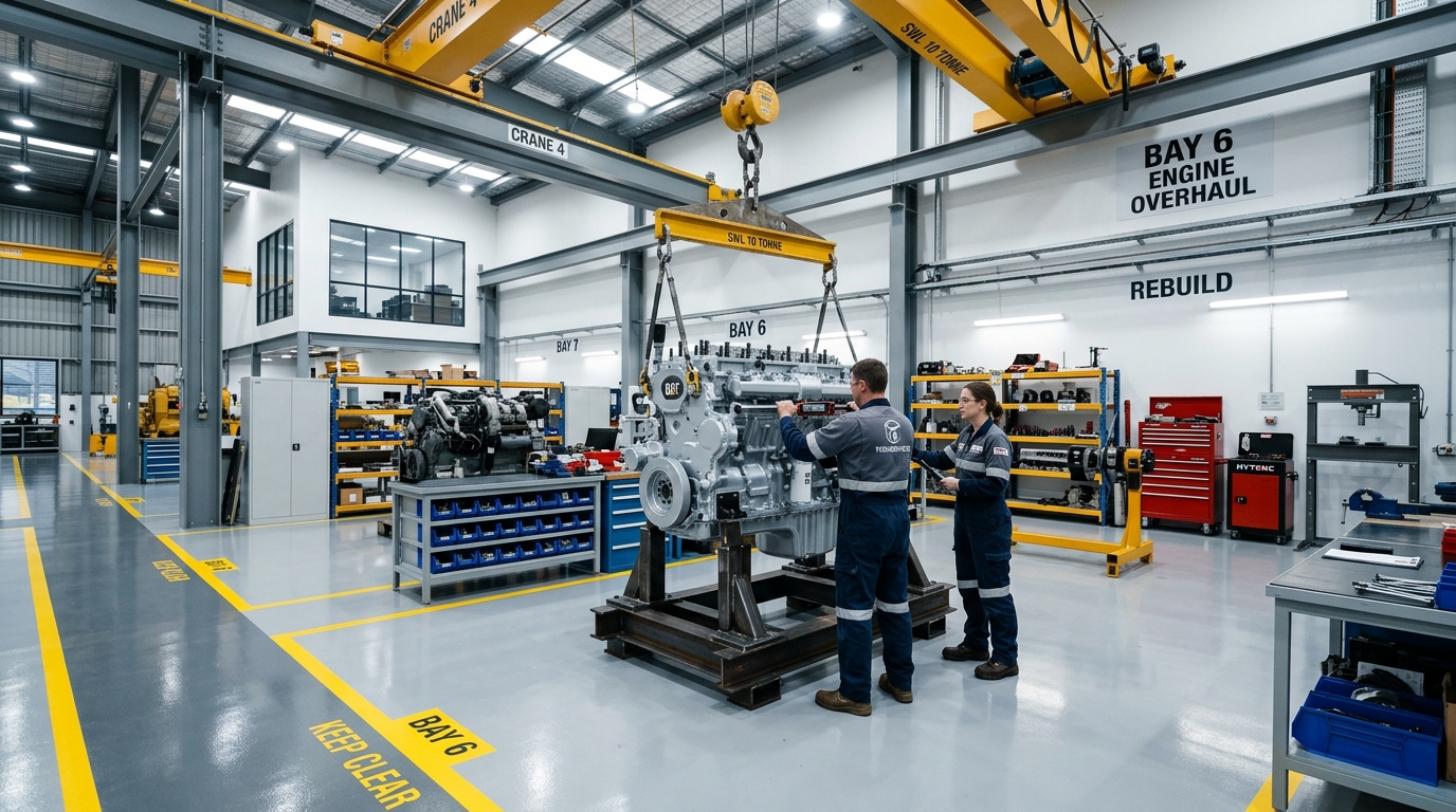 MEDCO specialized workshop clean room dedicated to heavy diesel engine and powershift transmission rebuilds